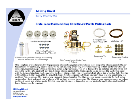 High Pressure Marine Misting System with Low Profile Misting Ports