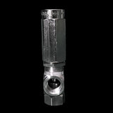 Close-up of a 316 stainless steel watermaker pressure regulator, 1000 PSI max, compatible with Pumptec 107SS pump for efficient small boat desalination systems