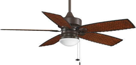 Cancun Damp/Wet Location Ceiling Fan w/ All-Weather Composite Woven Bamboo  Blades + Light Kit